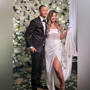 PRE-LOVED • Miss Circle Rebeca White Satin High Slit Corset Gown